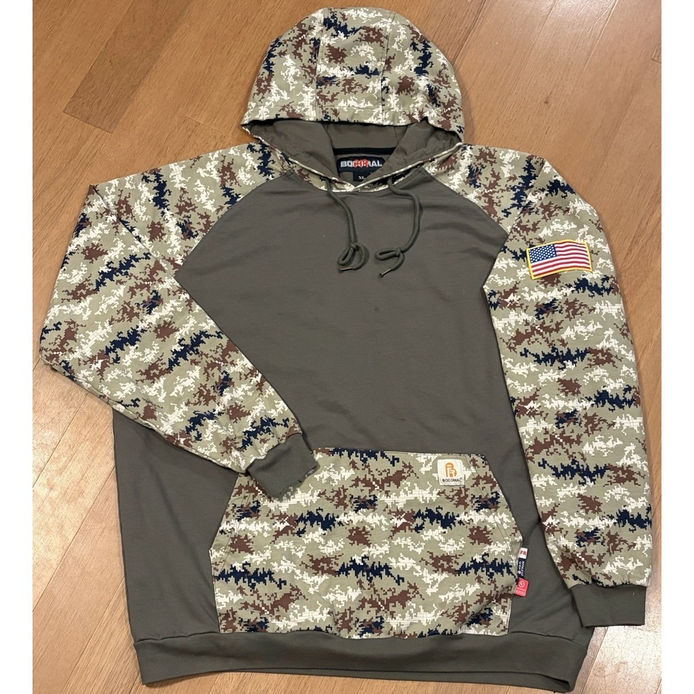 Bocomal FR Hooded Sweatshirt Hoodie XL Workwear Digital Camo Flag Patch Heavy
